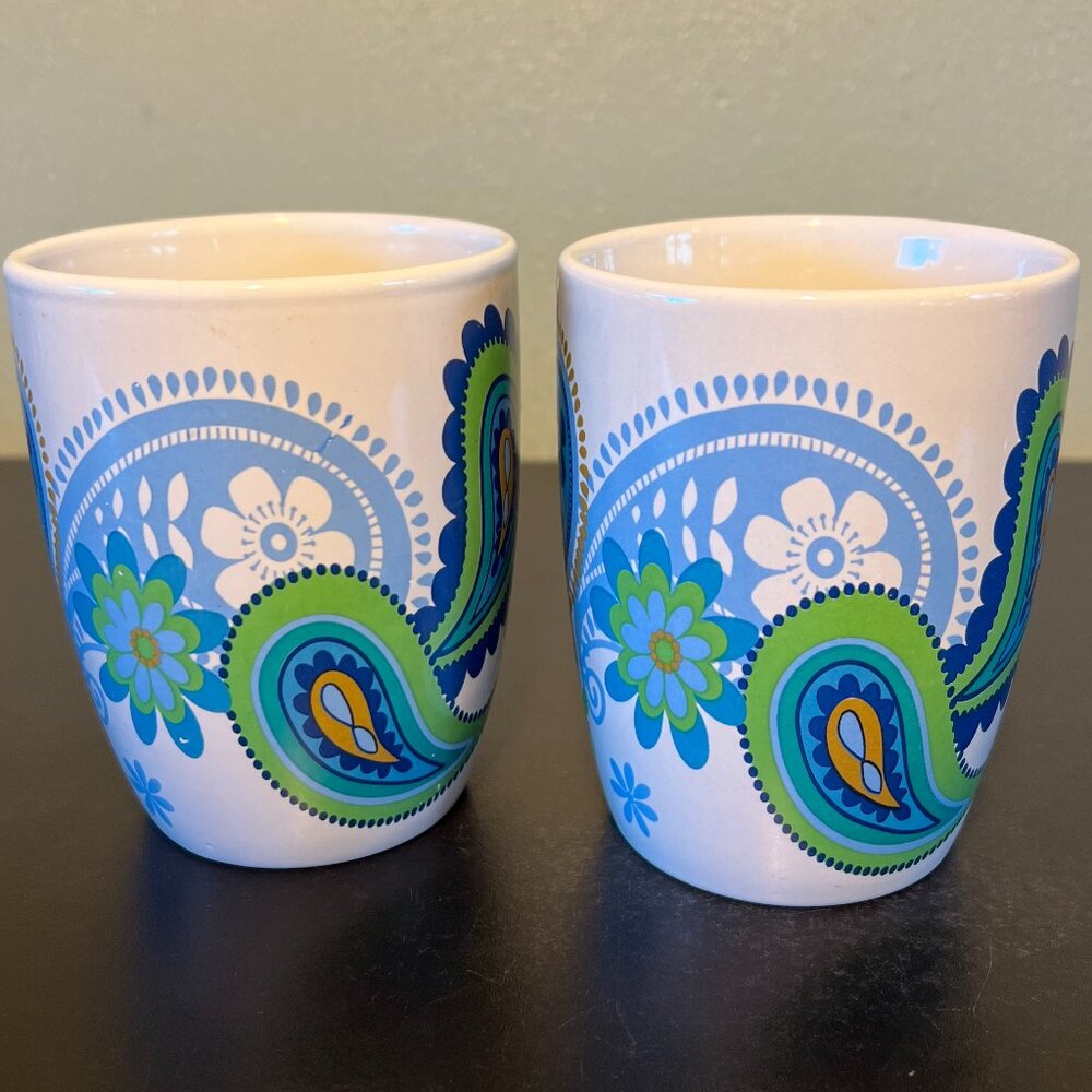 Pair of ROYAL NORFOLK Retro 1960s Style Paisley Flower Power Boho Ceramic Mugs - Picture 2 of 12